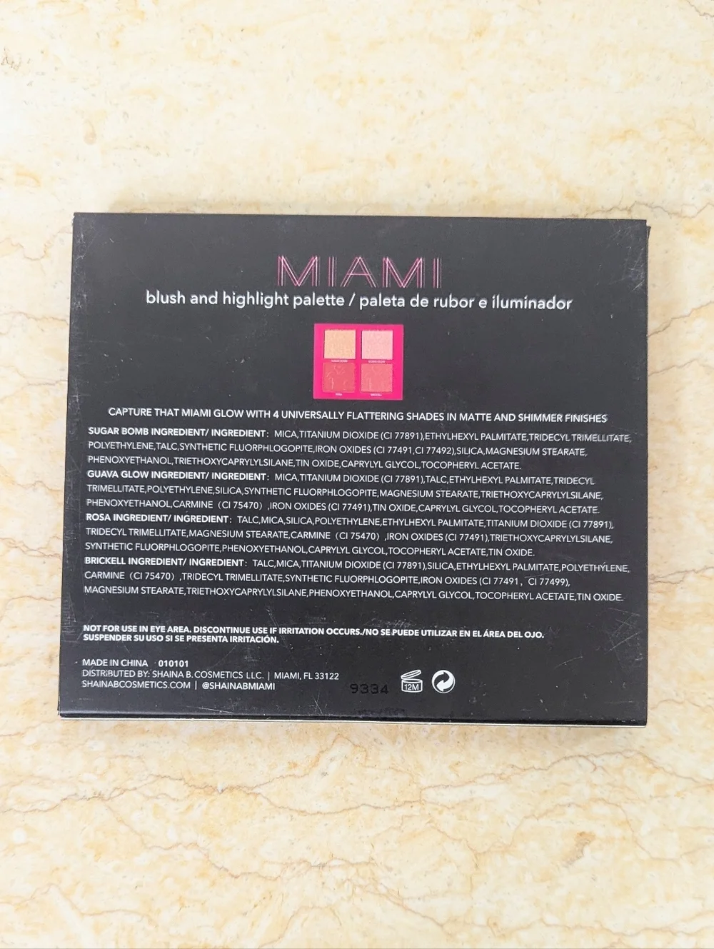 Shaina B. Miami Blush & Highlight Bronzer Makeup Cheek Palette Cosmetics